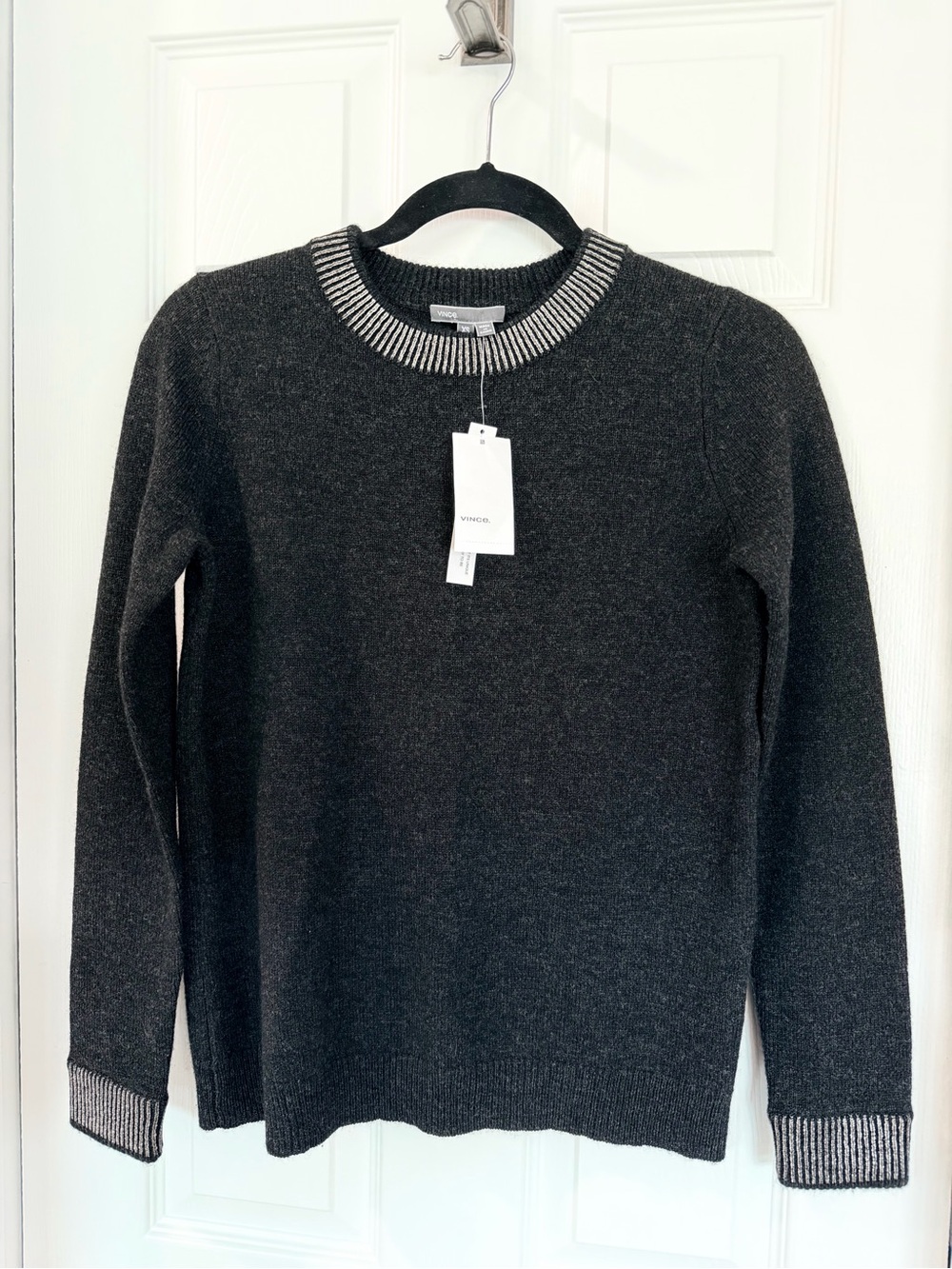 Vince Yak Wool Sweater Metallic Trim Charcoal Luxury Knit NWT